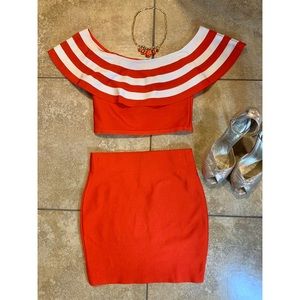 Two-Piece Vibrant Red Ruffle Skirt Ser
